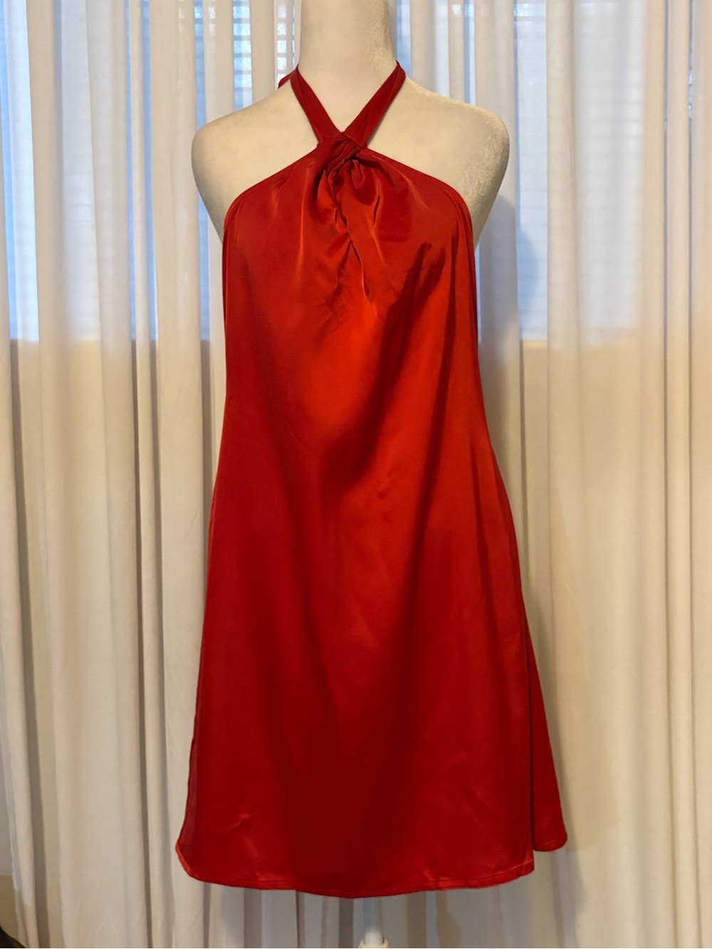 🆕 Extro & Vert Women’s Red Satin Halter Neck With Backless Dress Size 10